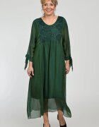 Shopika Rochie verde lunga din matase si vascoza cu platca din dantela pe fata si pe spate
