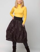 Shopika Romania Fusta maro midi tip lalea din tafta cu memorie