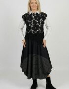 Shopika Romania Fusta midi cu colturi din bumbac neagra cu dungute albe jos