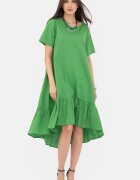 Shopika Romania Rochie A-line din poplin asimetrica cu volan la baza verde
