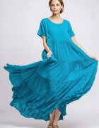 Shopika Romania Rochie lunga croi amplu cu patru volane stil boem elegant albastru azzuro