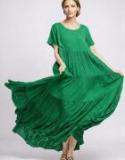 Shopika Romania Rochie lunga verde cu croi amplu si patru volane stil boem elegant