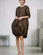 Shopika Romania Rochie midi cu volum tip balon din tafta cu memorie cafenie