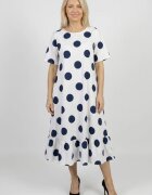Shopika Romania Rochie midi lejera cu volan si imprimeu buline alb-bleumarin