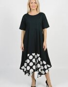 Shopika Romania Rochie midi lejera oversize din vascoza cu croi amplu si colturi neagra cu buline albe