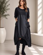 Shopika Romania Rochie midi oversize cu tafta si croi asimetric negru
