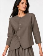 Shopika Sacou dama asimetric fara rever cu design arhitectural bej fango