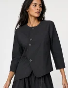 Shopika Sacou dama asimetric fara rever cu design arhitectural gri