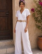 Shopika Salopeta de vara din in cu bust petrecut si curea alba