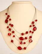 Shopika Set colier multi-sir cu cristale rosii si cercei asortati