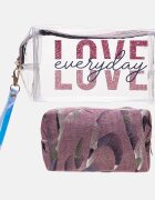Shopika Set doua portfarduri material textil roz auriu cu model si material plastic transparent