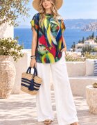 Shopika Summer Bluza de vara tip poncho din matase cu imprimeu abstract