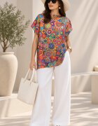 Shopika Summer Bluza de vara tip poncho din matase cu model inspirat dupa pictura lui Kandinski cercuri mici