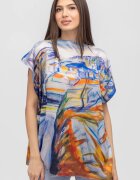 Shopika Summer Bluza de vara tip poncho din matase imprimata cu model inspirat dupa picturi celebre
