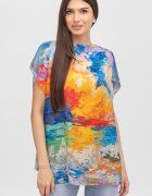 Shopika Summer Bluza de vara tip poncho din matase imprimata cu reproduceri dupa picturi celebre