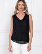 Shopika Top dama elegant lejer cu decolteu drapat si croi fluid negru