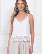 Shopika Top din bumbac cu dantela bretele subtiri croi lejer alb