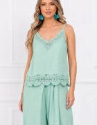 Shopika Top din bumbac cu dantela bretele subtiri croi lejer verde menta