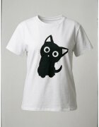 Shopika Tricou alb din bumbac cu imprimeu pisicuta neagra mirata marime mare