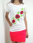 Shopika Tricou alb pictat manual cu maci