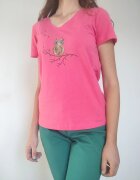 Shopika Tricou din bumbac roz cu bufnita pictata manual