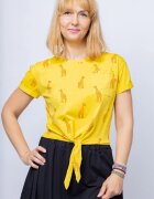 Shopika Tricou scurt galben din bumbac cu nod in fata si imprimeu girafe portocalii