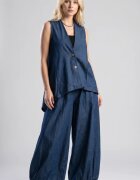 Shopika Vesta arhitecturala cu design asimetric din denim subtire inchis
