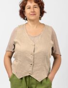 Shopika Vesta trendy din in cu colturi si nasturi de lemn bej