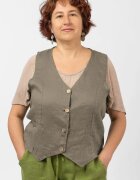 Shopika Vesta trendy din in cu colturi si nasturi de lemn bej inchis