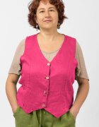 Shopika Vesta trendy din in cu colturi si nasturi de lemn fucsia