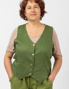 Shopika Vesta trendy din in cu colturi si nasturi de lemn verde olive