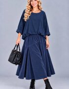 Stella Milani Bluza din catifea reiata fina de bumbac cu efect bluzat si croi lejer bleumarin