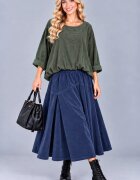 Stella Milani Bluza din catifea reiata fina de bumbac cu efect bluzat si croi lejer kaki