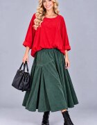 Stella Milani Bluza din catifea reiata fina de bumbac cu efect bluzat si croi lejer rosu
