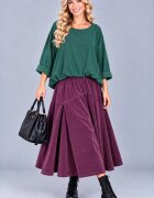 Stella Milani Bluza din catifea reiata fina de bumbac cu efect bluzat si croi lejer verde
