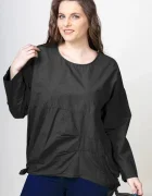 Stella Milani Bluza oversize din bumbac cu maneca 1 2 si funde laterale neagra