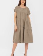 Stella Milani Rochie din poplin satinat cu volane oblice bej inchis