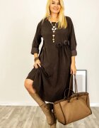 Stella Milani Rochie midi cu taietura oblica si boboci din catifea reiata maro