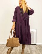 Stella Milani Rochie midi cu taietura oblica si boboci din catifea reiata mov