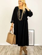 Stella Milani Rochie midi cu taietura oblica si boboci din catifea reiata neagra