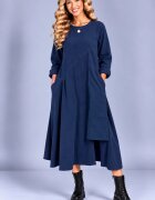 Stella Milani Rochie midi din bumbac cu croi amplu drapaj asimetric si buzunare bleumarin