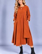 Stella Milani Rochie midi din bumbac cu croi amplu drapaj asimetric si buzunare caramizie