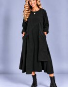 Stella Milani Rochie midi din bumbac cu croi amplu drapaj asimetric si buzunare neagra