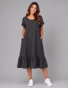 Stella Milani Rochie midi din in cu funda pe spate si volan amplu din batist neagra