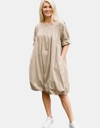 Stella Milani Rochie midi gogosar cu dantela din poplin de bumbac bej