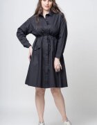 Studio 55 Rochie camasa din poplin satinat cu siret in talie neagra