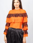 Timiami Bluza portocalie eleganta cu volane si dantela neagra