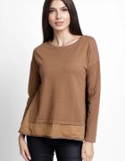 U See Pulover evazat cu angora cu insertii laterale brodate camel