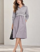 U See Rochie camasa din poplin de bumbac cu pulover angora gri