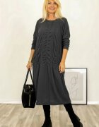 U See Rochie midi gri cu fronseuri si croi lejer fluid din tricotaj fin